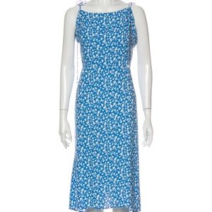Reformation Blue & White Floral Tie-Sleeve Midi Dress